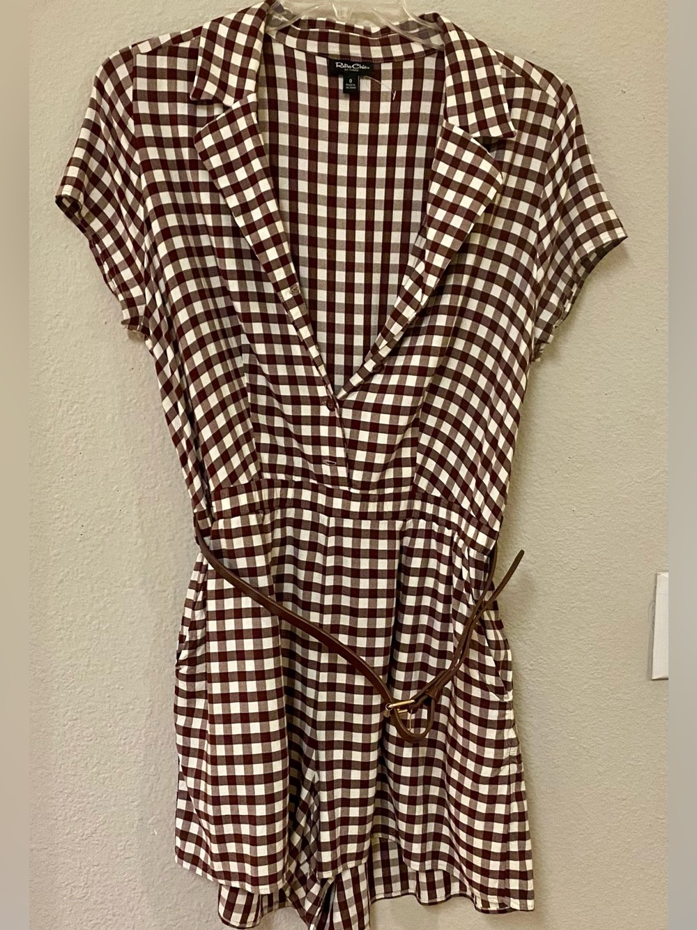 Torrid Retro Chic Brown & White Gingham Belted Romper - QL For Live